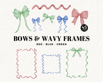 Wavy Border Clipart Pack, Minimal, Whimsical Frame, Scallop Line, Bridal Shower Designs, Coquette Bow, Ephemera, Transparent PNG, 078SS