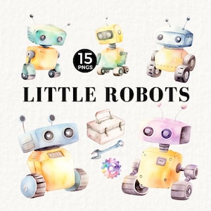 Retro Robot Clipart for Boy Birthday Party and Baby Shower, Nursery Wall Art, Cute Clipart, Graphics, Transparent PNG, Commercial Use, 038SS