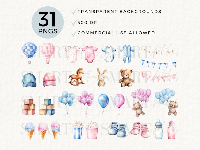 He or She Clipart, Baby Shower PNG, Pink and Blue Clipart Bundle, Ice ...