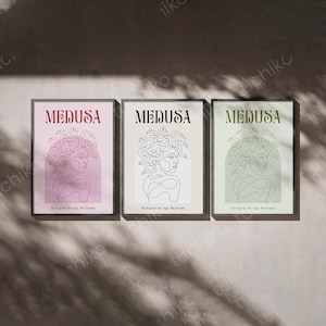 Arte de parede para impressão Medusa – Pôster de mitologia grega feminina – Arte de linha minimalista – Download instantâneo – Decoração Boho