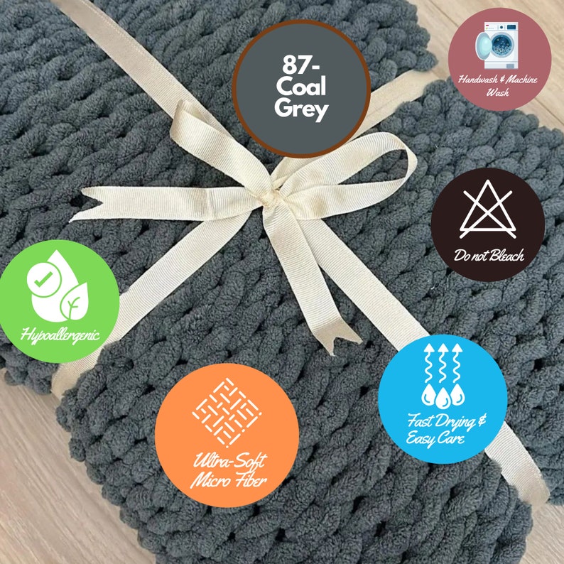 Cream Chunky Knit Blanket, Soft Handmade Blanket in 40colors, 70x70