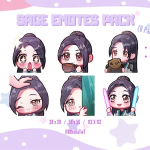 Sage Twitch Emotes (6 Pack) – Cute Anime Style | Streamer Emotes | Discord & YouTube Chat Emotes | Instant Download PNG