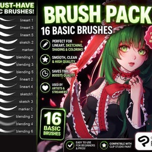 Hair Brushes, 16 Clip Studio Paint .SUT Files for Anime Art