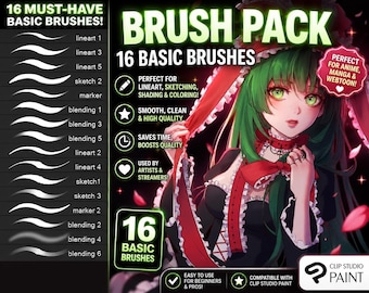 Hair Brushes, 16 Clip Studio Paint .SUT Files for Anime Art