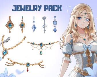 Anime Jewelry Clipart Collection: Earrings, Crown, Bow (PNG)