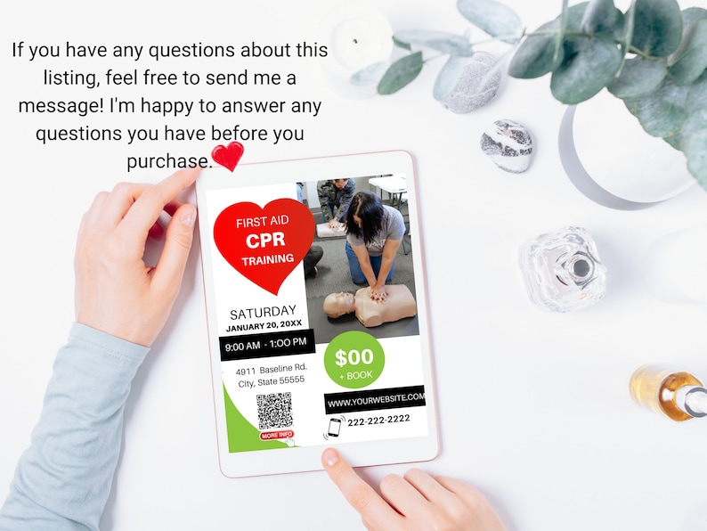 First Aid CPR AED Training Curved Heart Flyer Marketing for CPR ...