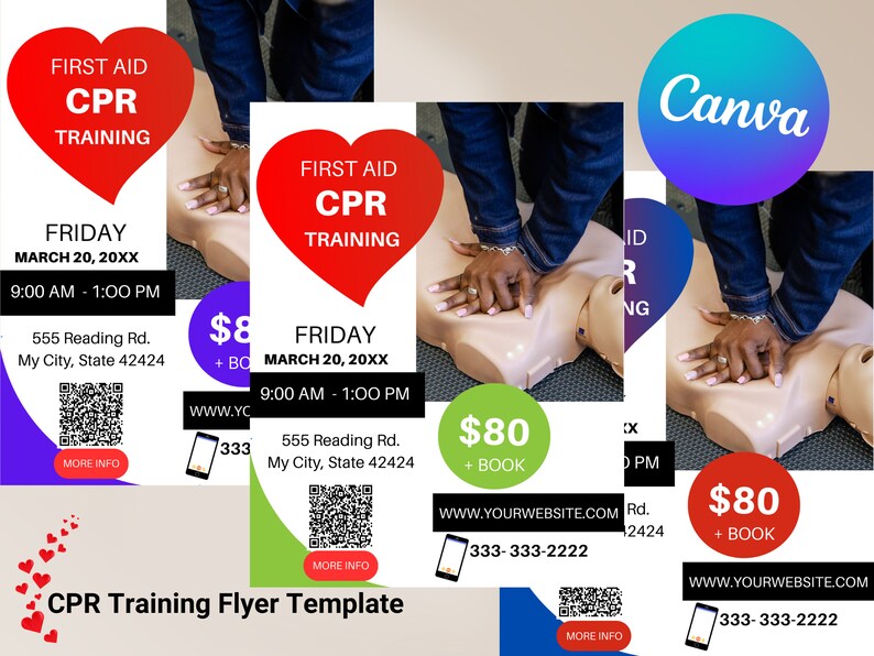 First Aid CPR AED Training Curved Heart Flyer Marketing for CPR ...