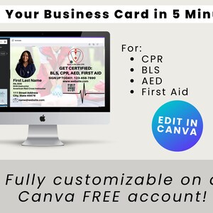 CPR Instructor Business Card Template, BLS Training (canva, Instant ...
