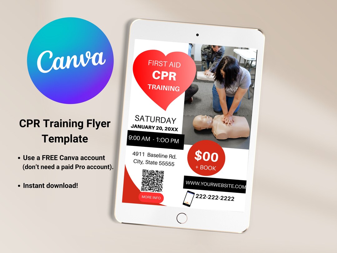 First Aid CPR AED Training Curved Heart Flyer Marketing for CPR ...