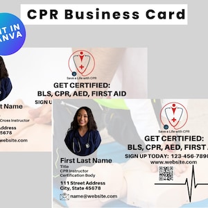 Modelo de cartão de visita para instrutor de RCP BLS Marketing para empresas de RCP Suporte básico de vida Download instantâneo do Canva