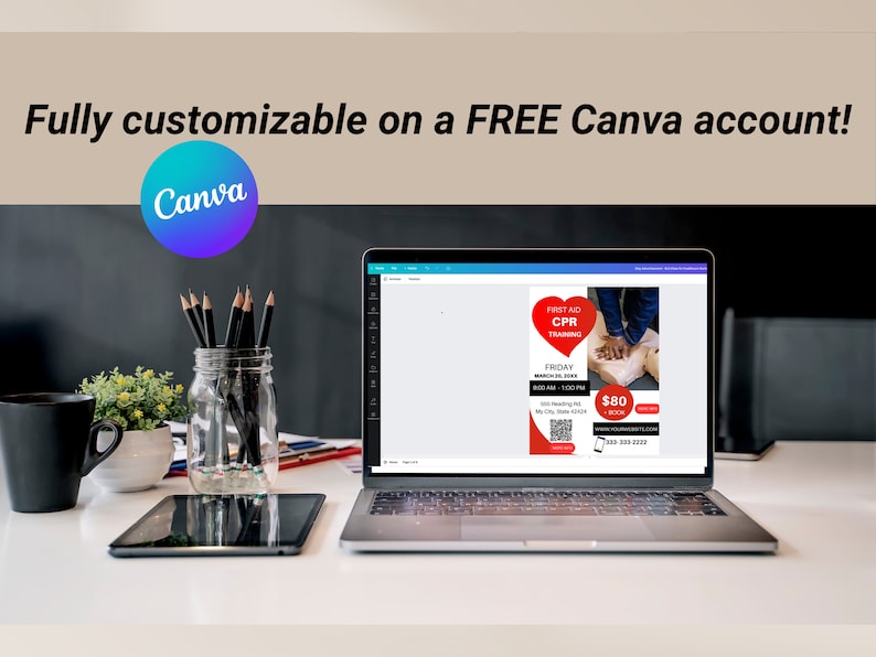 First Aid CPR AED Training Curved Heart Flyer Marketing for CPR ...