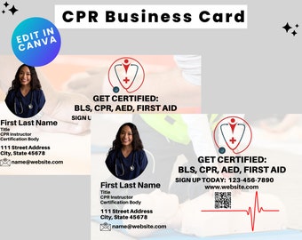 CPR BLS Instructor Plantilla de tarjeta de visita Marketing para cpr Business Soporte vital básico Canva Descarga instantánea