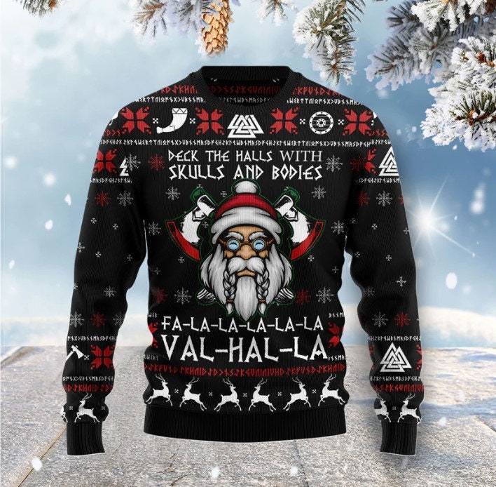 Discover Viking Deck The Halls With Skulls Ugly Sweater Christmas Party, Viking Val Hal La Gifts Sweatshirt plus size