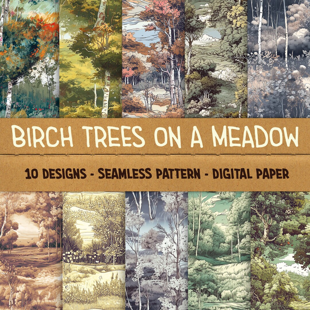Birch Trees on a Meadow Digital Paper Seamless Meadow - Etsy