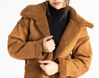 Sheepskin Plush Coat, Penny Lane Vintage Wool Lamb jacket, High Quality Handmade Shearling Coat, Winter Woman Jacket