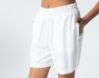 Belmando Viscose Women Summer Sport Short, 100% Organic Cotton Boho Short With Pockets, Solid Color Elastic Waistband Short,Soft Beach Short