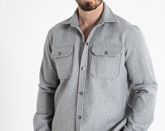 Gray Casual and Stylish Men's Snap-Front Flannel Shirt, %100 Organic Cotton Blouses, Clothing with Pocket, Vintage Cloths, Boho Clothing