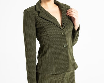 Women's Buttoned Jacquard Cup Jacket, Business Blazer Jacket, Trendy and Functional Style, %100 Organic Cotton, Winter season warm jacket