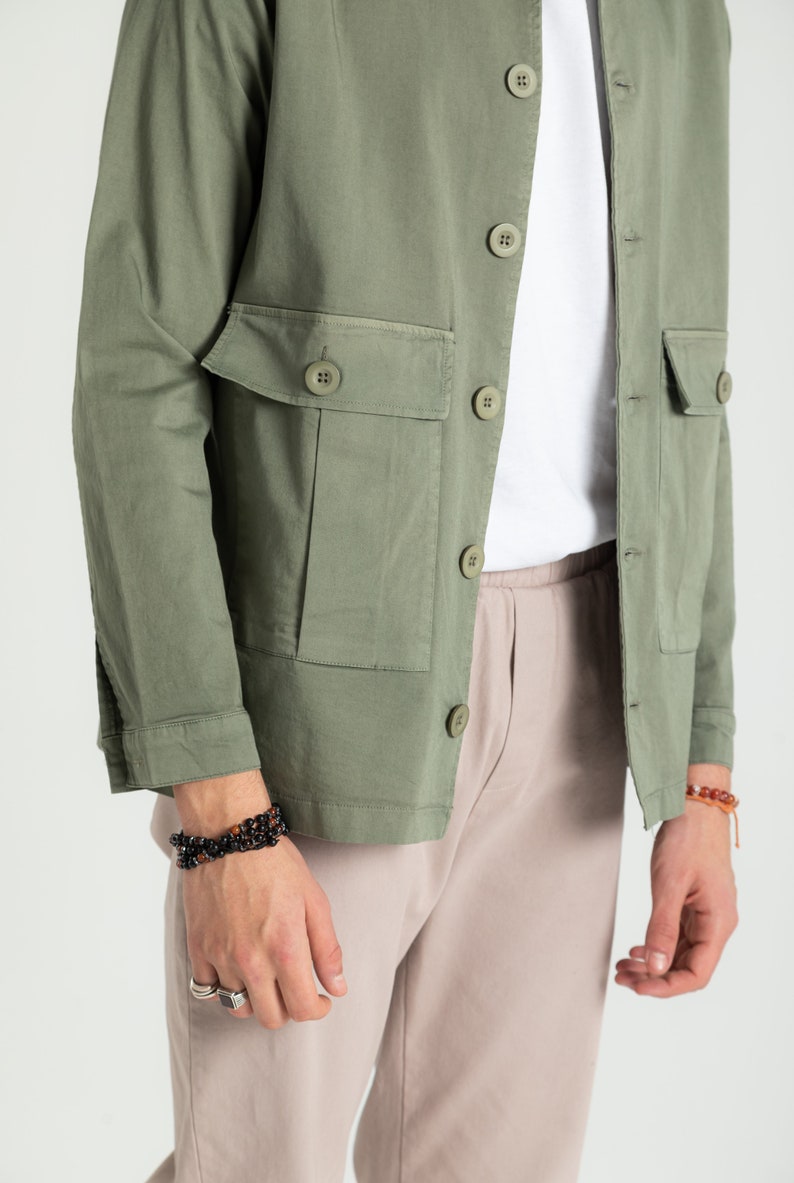 Blue Cotton Short Jacket With Pockets for Men, 100 Organic Cotton