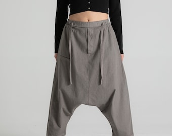 Bold Unisex Mink/Black Shalwar Pants, %100 Organic Cotton Harem Pants, Elastic Waistband, Boho Pants With Pockets, Pants for Women,Yog Pants