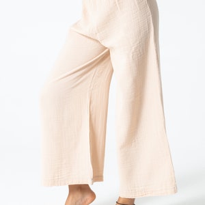 Yellow Muslin Relaxed Fit Elastic Waist Wide Leg Bohemian Pants, 100% Organic Cotton Trousers, With Pockets,Soft Linen Pants image 10