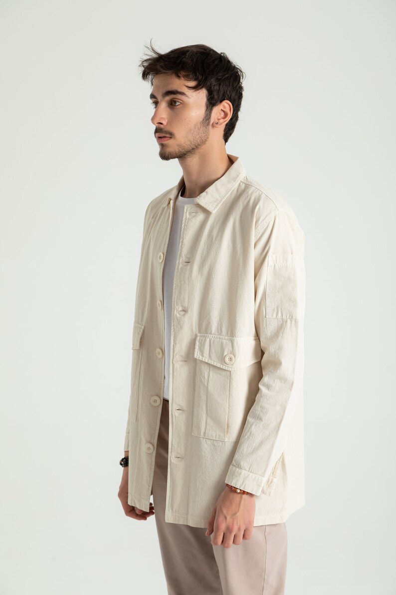 Blue Cotton Short Jacket With Pockets for Men, 100 Organic Cotton