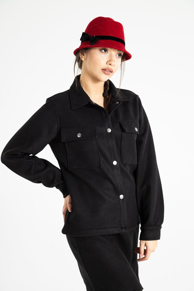 Patterned 2 Pocket Buttoned Cashmere Jacket, Floerns Women's Jacket, Casual Jacket, 100% Flame Organic Cotton Boho Jacket, image 10