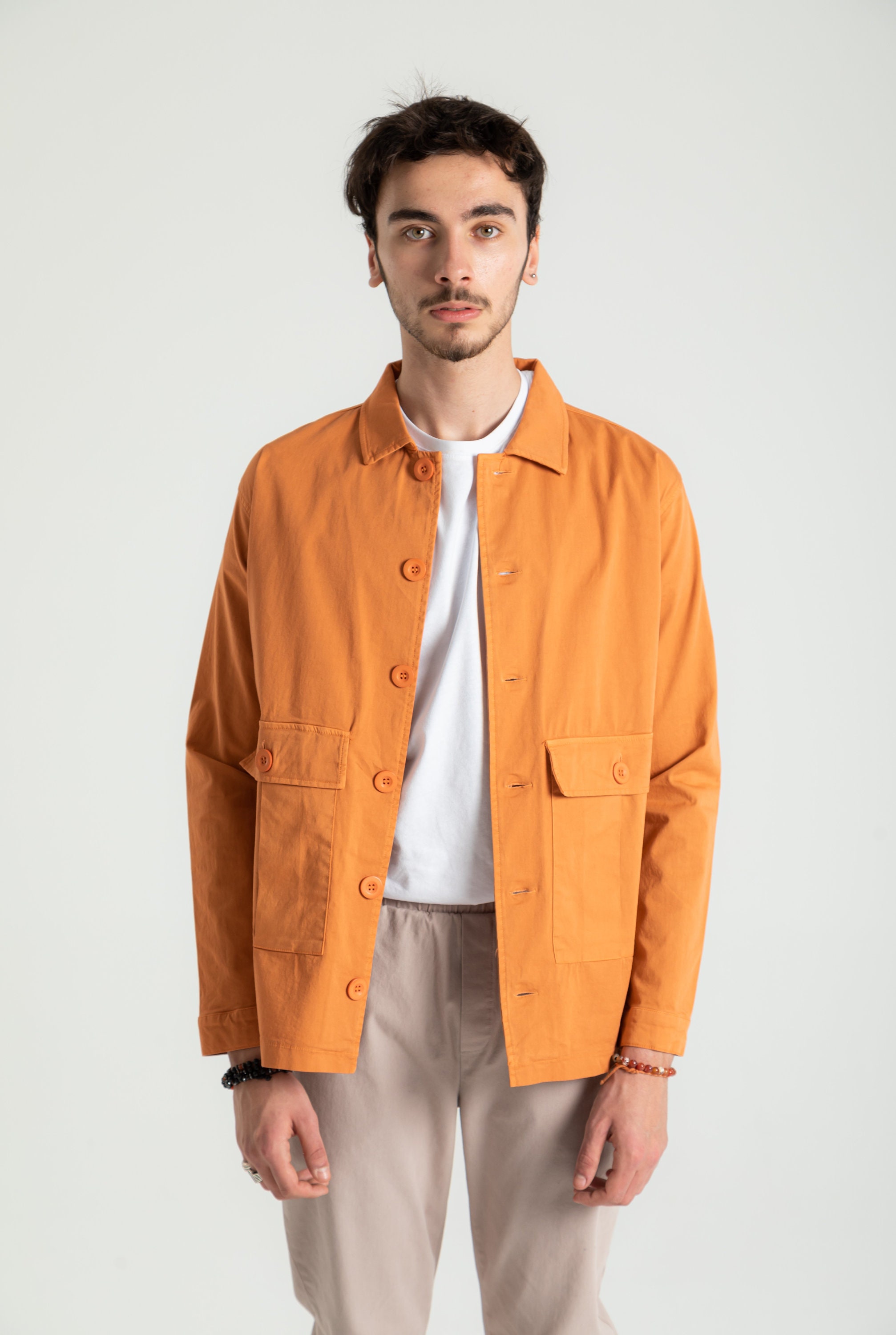 Orange Cotton Short Jacket With Pockets for Men 100 Organic