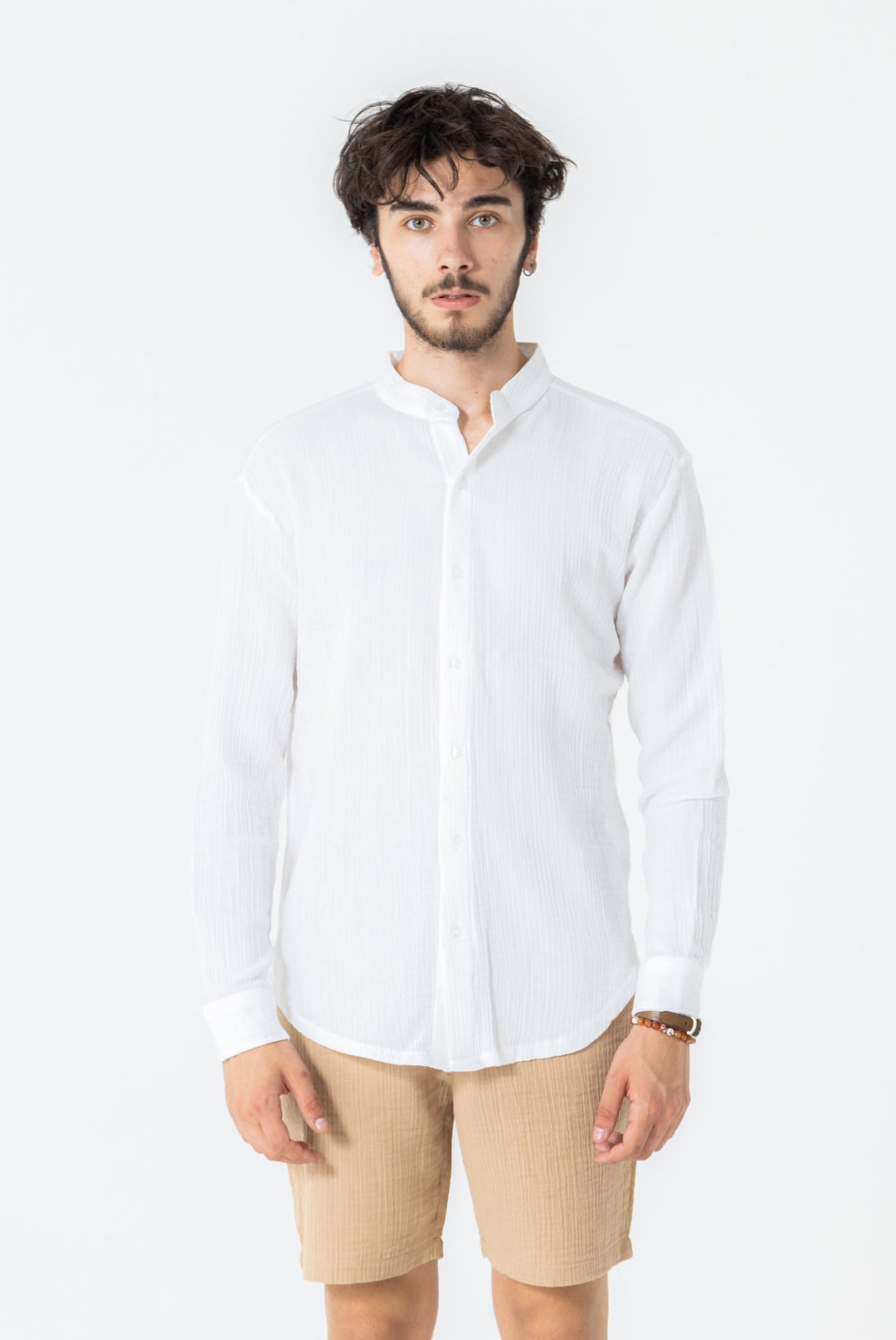 Hevò Men's Ripalta Linen and Viscose Blend Shirt White