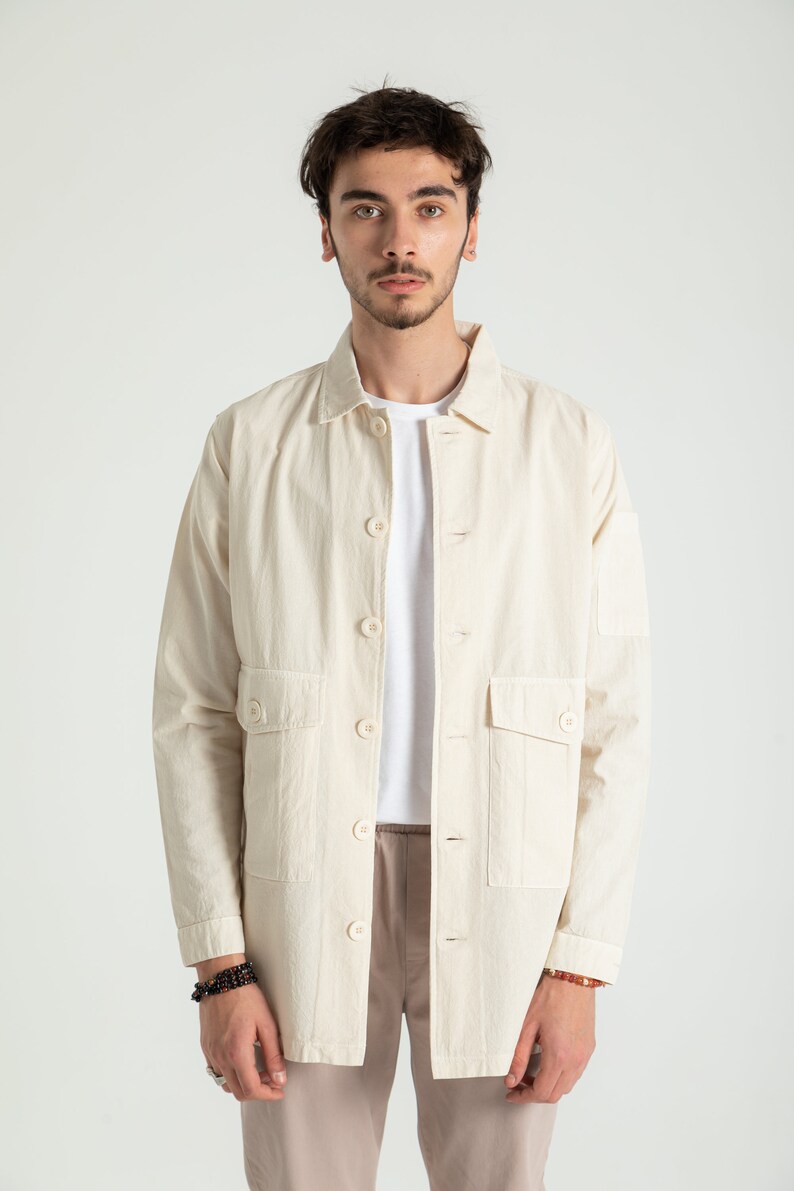 Blue Cotton Short Jacket With Pockets for Men, 100 Organic Cotton