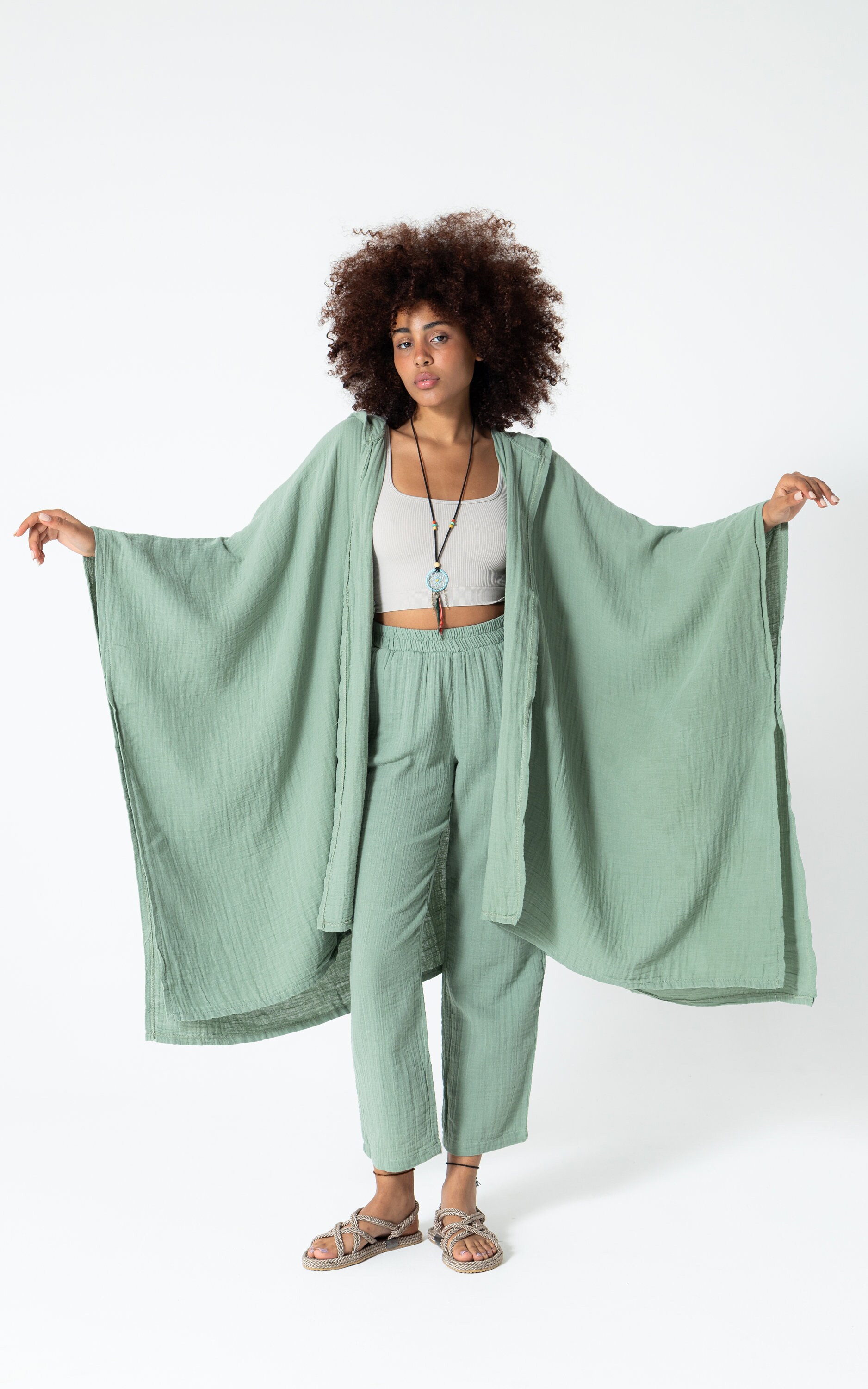 Gray Muslin Loose Hooded Bohemian Caftan, Bohemian Style 100% Cotton ...