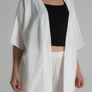 Summer Mink Oversize Cut Linen Look Bohemian Style 100% Flamed Cotton Kimono, Festival Kimono Cardigan Wrap, Beach cover up, Boho style White