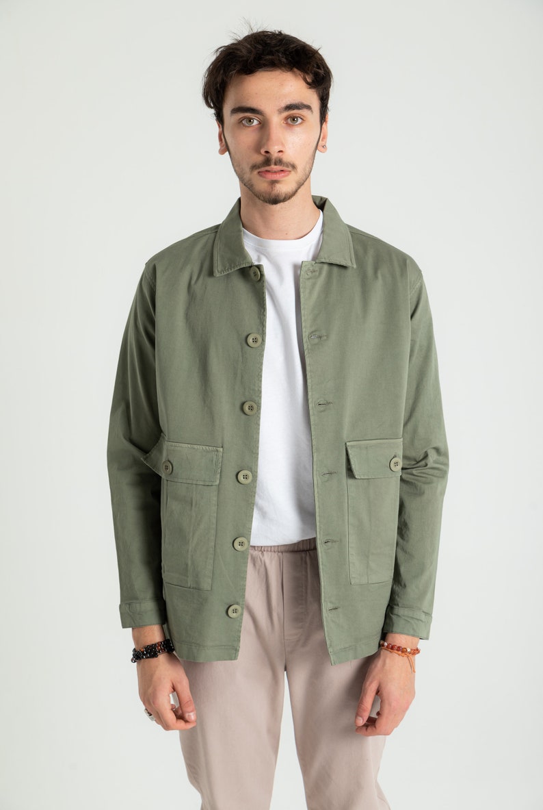 Blue Cotton Short Jacket With Pockets for Men, 100 Organic Cotton