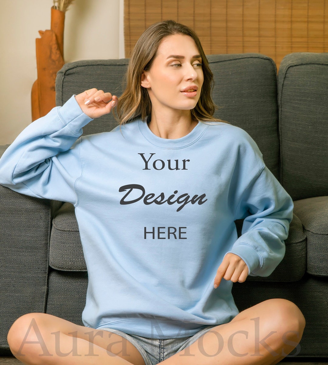 Gildan 18000 Light Blue Mockup Sweatshirt Mockup Model Mock Etsy