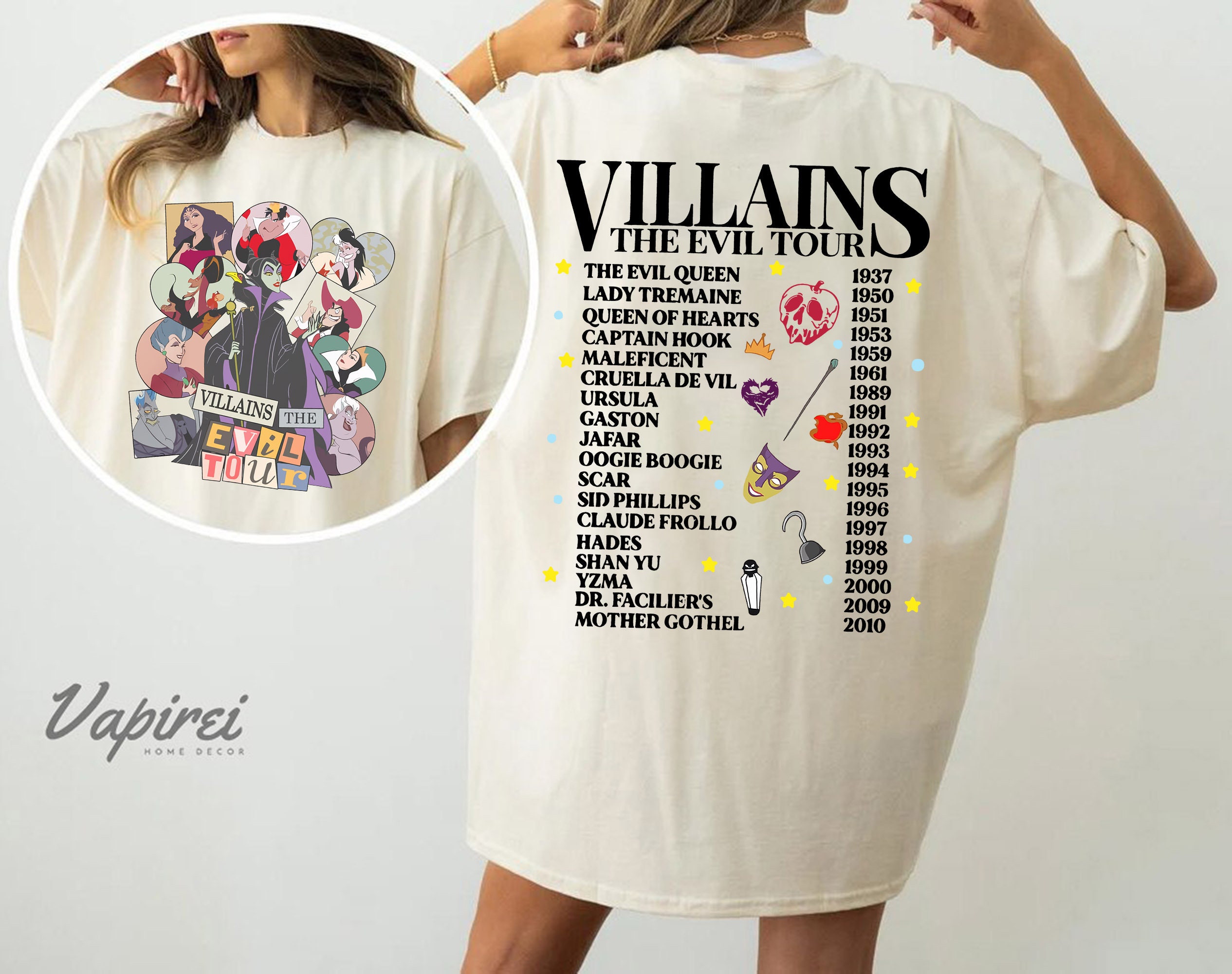 Villains Evil Tour Vintage Disney Double Sided Shirt
