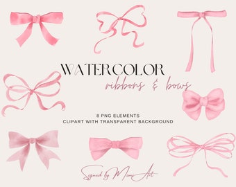 Watercolor bow clipart | ribbons, bows clipart for birthday party, wedding invitations, scrapbook, planner stickers, instant download, png