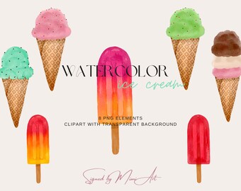 Helado de acuarela / Delicia de verano PNG (Descarga instantánea)