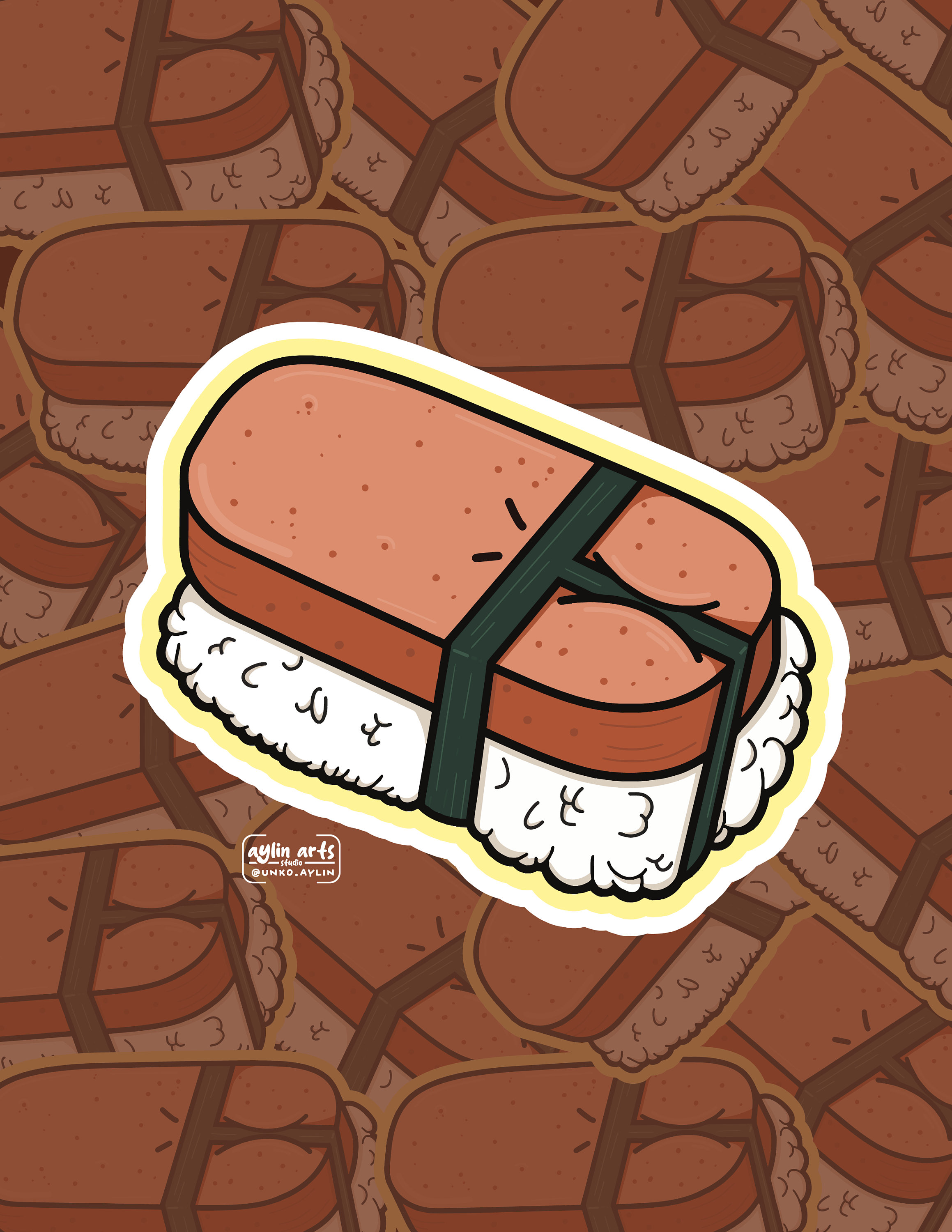 Musu-booty Musubi Sticker Hawaii Inspired Sticker Laminated Water ...