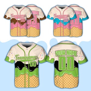 Benutzerdefinierter Namens-Eiscreme-Baseball-Jersey, tropfender Waffel-Entwurfs-Baseball, passende Outfits für Kinder und Erwachsene, Back To School-Geschenk-Hemd
