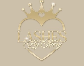 Logotipo de beleza dourado com coração e coroa, logotipo bege cromado dourado pré-fabricado para negócios de beleza, marca de boutique de moda | Marca d'água feminina incluída