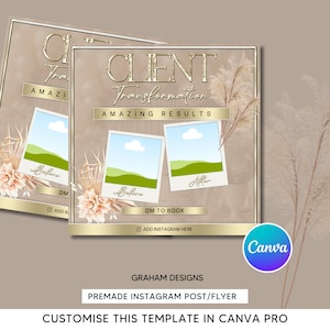Beige and Gold Client Transformation Beauty Template Editable in Canva Pro, Aesthetics Post, Social media Flyer for Beauty, Lash Technician