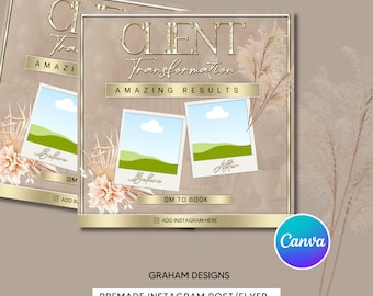 Client Transformation Template, Beige & Gold Aesthetics Post (Canva Pro)