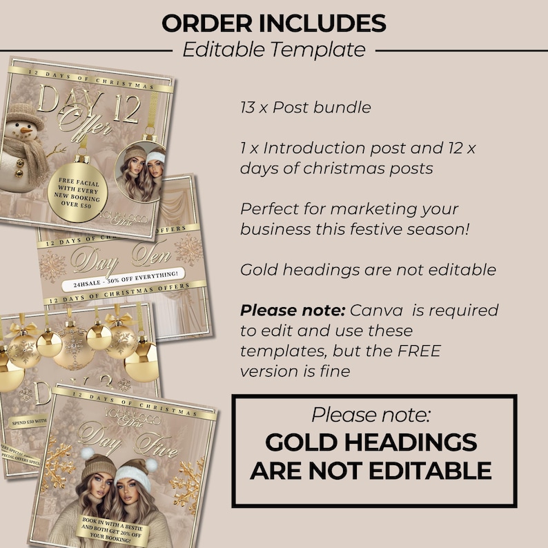 Christmas Flyer, Beauty, Gold and beige, 12 days of Christmas Offers, , Edit in Canva, December Offers image 2