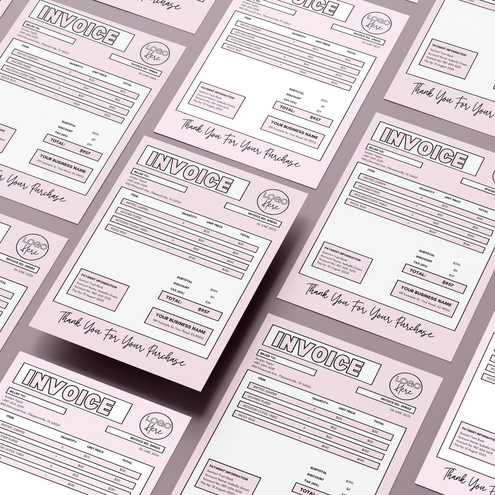Pink Invoice Template, Editable in Canva, DIY Book-keeping, for Small ...