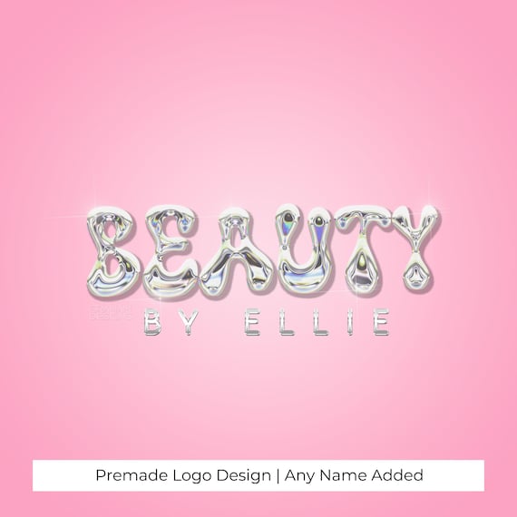 Beauty Logo Design, Bubble Logo, Pink Chrome, for hairstylist, aesthetics logo, lash technician logo, boutique logo, fashion logo | Any name
