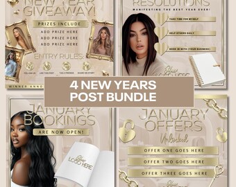 4 x January Post Bundle, For Business Owner, New Year Offers, Edit In Canva
