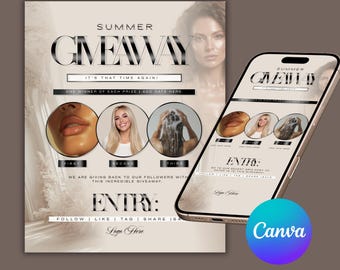 Summer Giveaway, Editable Instagram Feed and Story, Canva Template, Luxury Beige Salon | Instant Download