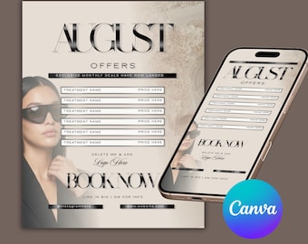 August Offers, Luxury Beige Salon Instagram Post, , Beauty Business Owner, Feed & Story | Canva Template