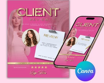 Client Review Instagram Template, Pink Gold Luxury Flyer (Digital Download)