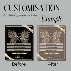 Editable Monthly Offer Canva (free) Template | Black & Gold Beauty ...